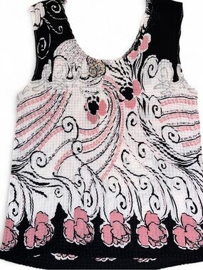 NICOLA Black White and Pink Floral Waffle Tank Top